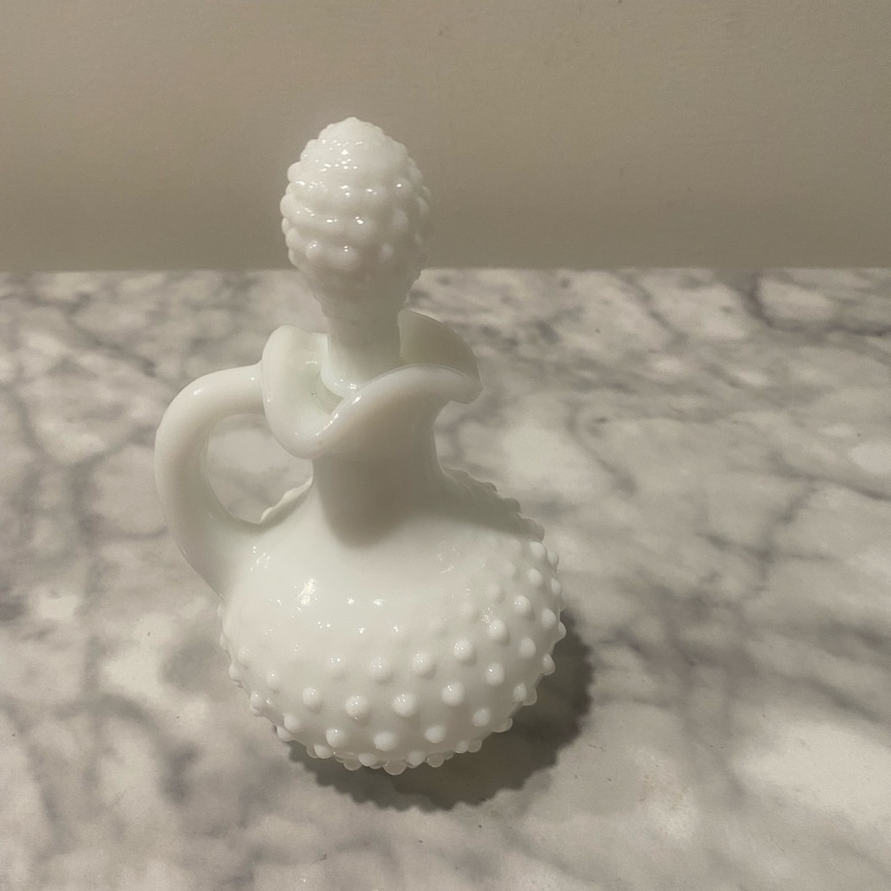 Vintage Avon milk glass hobnail white moonwind bath oil perfume bottle